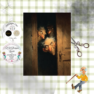 Papier Mousseline Decoupage Trio de Vieillards Fantaisistes Peek A B