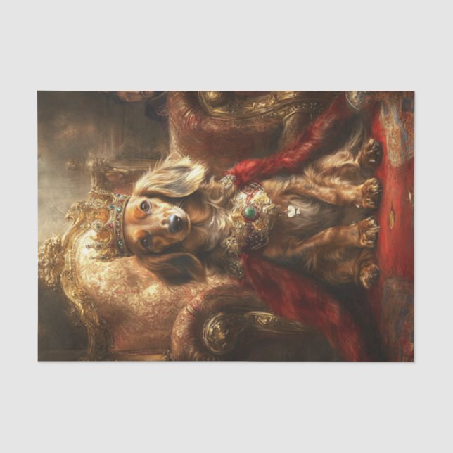 Papier Mousseline Découpage Trône d'or Dachshund Couronne royale (Recto)
