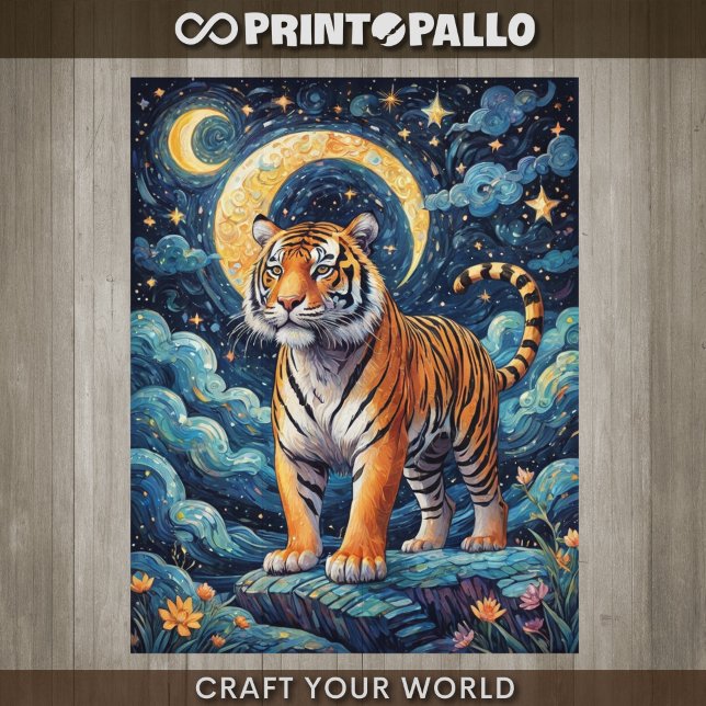 Papier Mousseline Découpage - Un tigre dans un monde Van Gogh - (Créateur téléchargé)