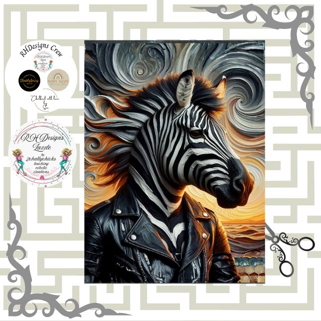Papier Mousseline Decoupage Urban Zebra Rebel Art (Créateur téléchargé)
