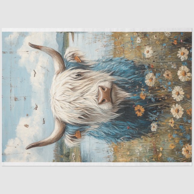Papier Mousseline Découpage Vache Highland nommée Hamish (Recto)
