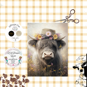 Papier Mousseline Découpage Vache Whimsical Highland portant un Casq