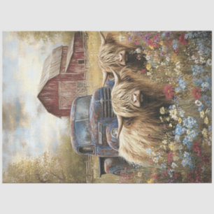 Papier Mousseline Découpage Vaches des Highlands Campagne Grange Rou