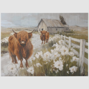 Papier Mousseline Découpage Vaches Highland Marcher sur Country Road