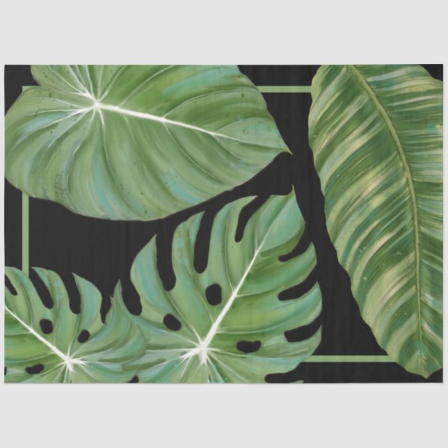 Papier Mousseline Découpage vert noir de la feuille de la jungle tro (Recto)