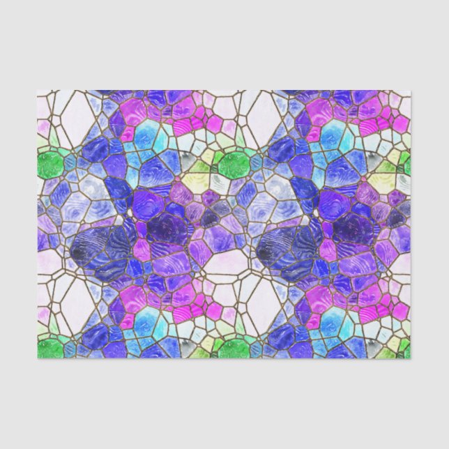 Papier Mousseline Découpage vert violet bleu vitrage (Recto)