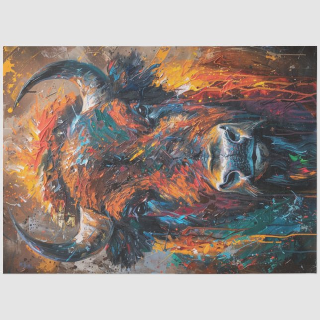 Papier Mousseline Découpage Vibrant Bison Peinture Abstraite (Recto)