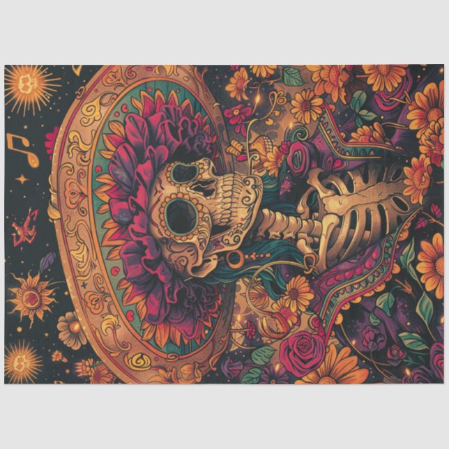 Papier Mousseline Découpage Vibrant Lady Day Dead with Sombrero (Recto)