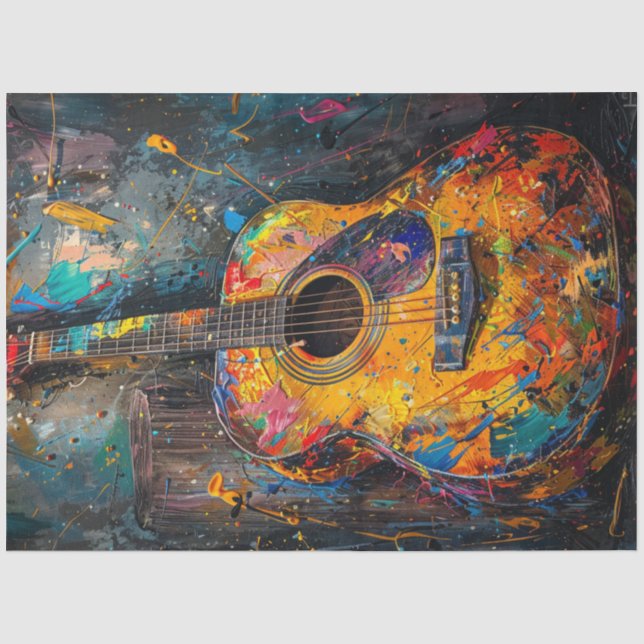 Papier Mousseline Découpage Vibrant peinture à l'huile Guitare (Recto)