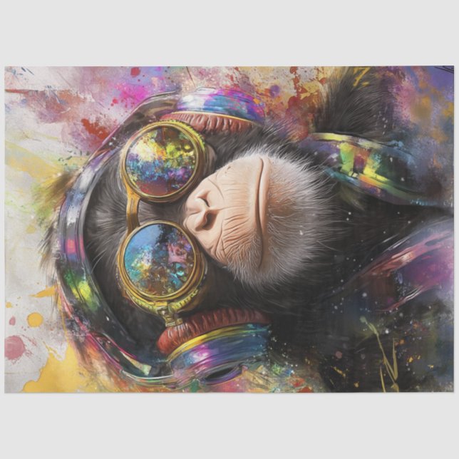 Papier Mousseline Découpage Vibrant Peinture Singe Abstrait (Recto)