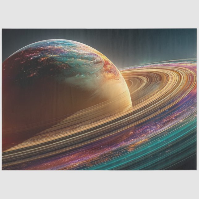 Papier Mousseline Découpage Vibrant Planète Surface Or Purple Turquo (Recto)