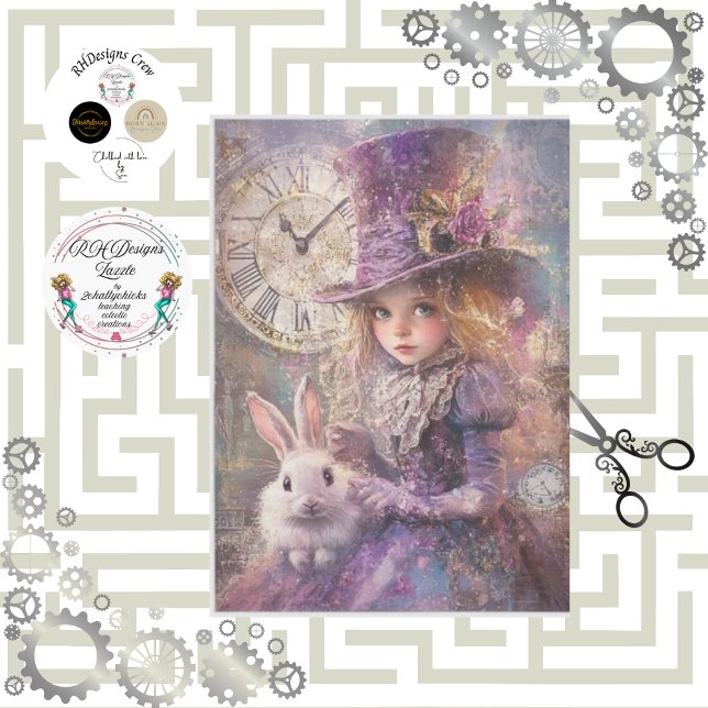Papier Mousseline Découpage Victorian Alice Wonderland Thème d'art (Créateur téléchargé)