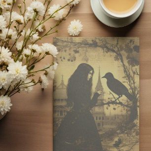 Papier Mousseline Découpage victorienne gothique fille corbeau