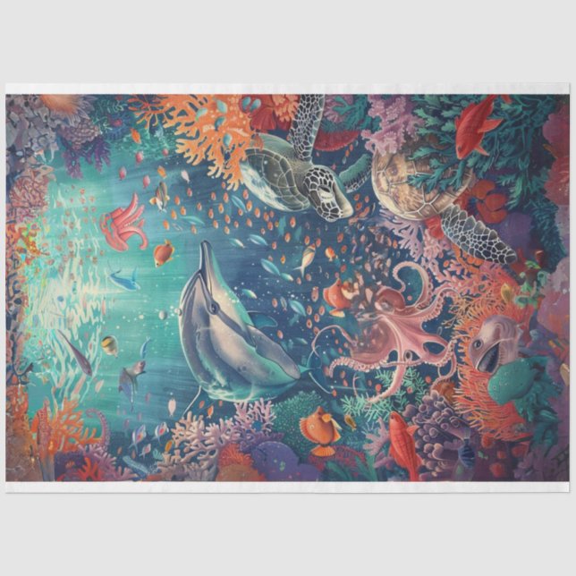 Papier Mousseline Découpage Vie marine sous-marine (Recto)