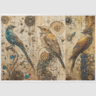 Papier Mousseline Découpage vintage Abstrait d'oiseaux de Grunge