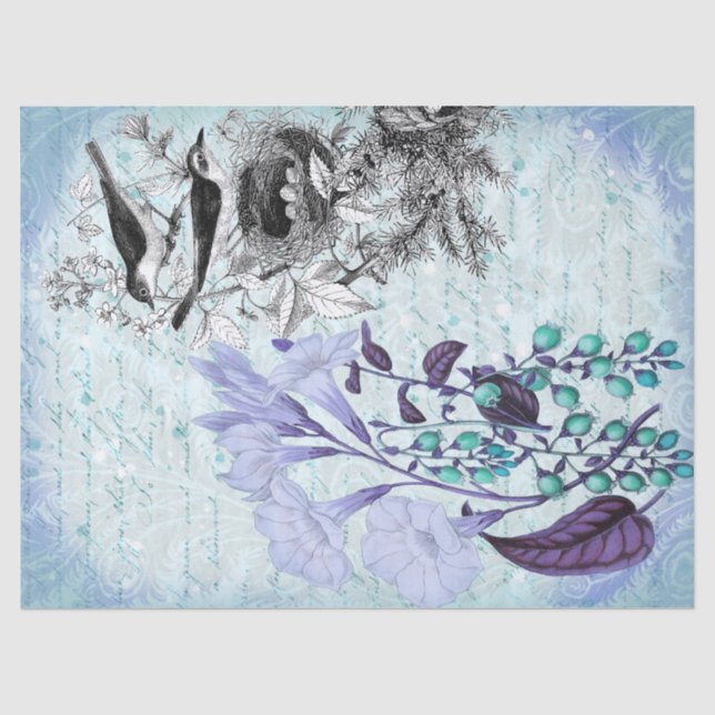 Papier Mousseline Découpage vintage Bleu (Recto)