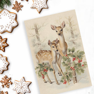 Papier Mousseline Découpage vintage de Noël de cerfs âgés d'hiver