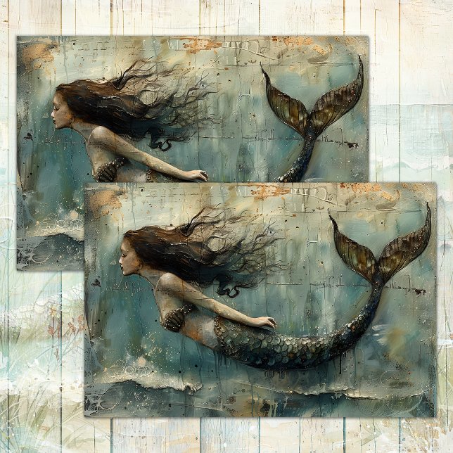 Papier Mousseline DÉCOUPAGE vintage DE PEINTURE MARITIME (VINTAGE MERMAID PAINTING DECOUPAGE TISSUE PAPER)