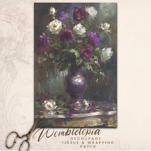 Papier Mousseline Découpage vintage du bouquet de rose violet et bla