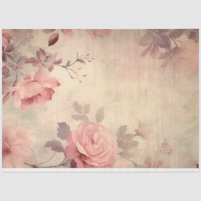 Papier Mousseline Découpage vintage du Rose Floral (Recto)