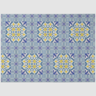 Papier Mousseline Découpage vintage Farmhouse Bleu Blanc Jaune