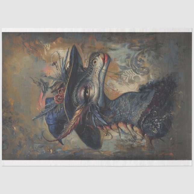 Papier Mousseline Découpage vintage Lady Dragon (Recto)