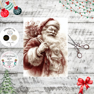 Papier Mousseline Découpage Vintage Père Noël en rouge