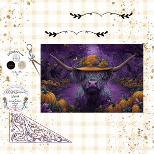 Papier Mousseline Découpage Violet Halloween Highland Cow Citrouille