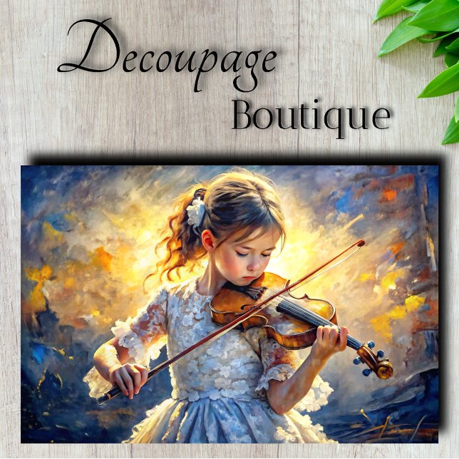 Papier Mousseline Découpage violoniste de petite fille (Little Girl Violinist Decoupage Tissue Paper)