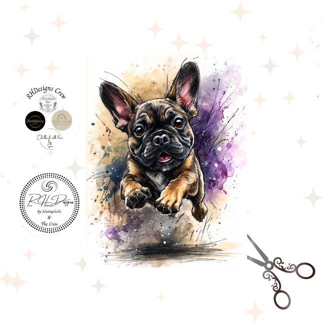 Papier Mousseline Decoupage Watercolor Splashes Frenchie Bulldog  (Créateur téléchargé)