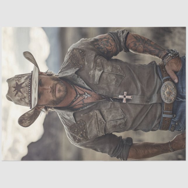 Papier Mousseline Découpage Western Cowboy Christian Rancher (Recto)