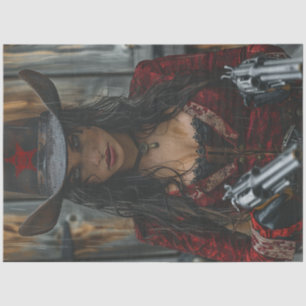 Papier Mousseline Découpage Western Cowgirl Sheriff 2 Armes