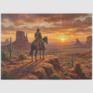 Papier Mousseline Découpage Western Désert Peint Cowboy