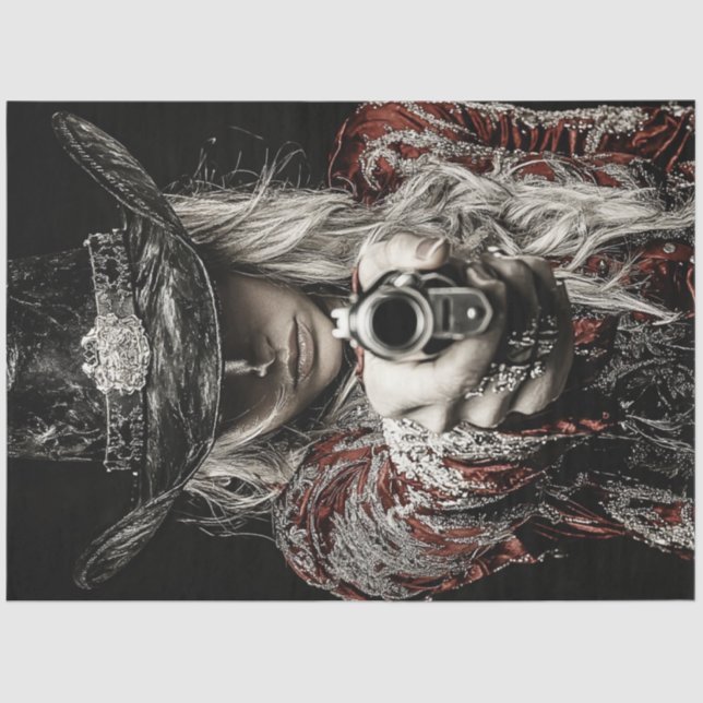 Papier Mousseline Découpage Western Frontier Lady Sheriff (Recto)