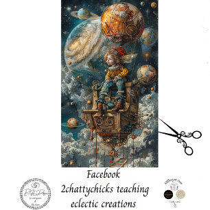 Papier Mousseline Découpage Whimsical Boy Riding in Hot Air Balloon