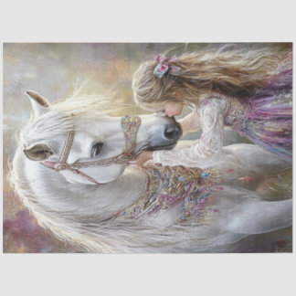 Papier Mousseline Découpage Whimsical Cheval Blanc Lil Girl Purple