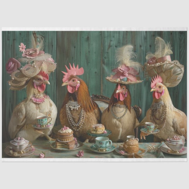 Papier Mousseline Découpage Whimsical Chickadees Tea Party (Recto)