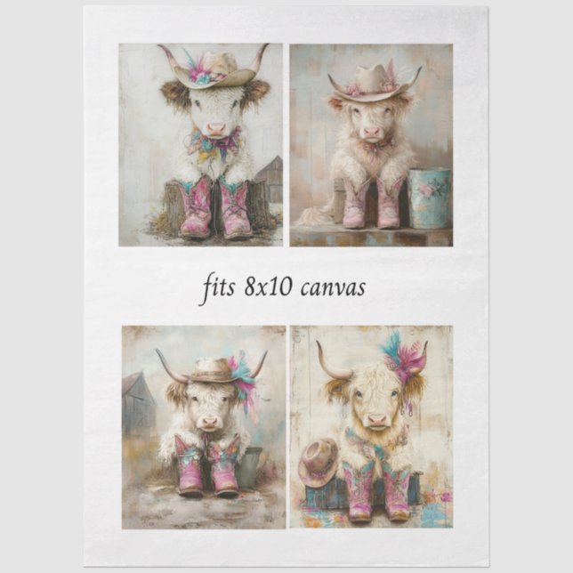 Papier Mousseline Decoupage Whimsical Cowboy Highland Calvess  (Recto)
