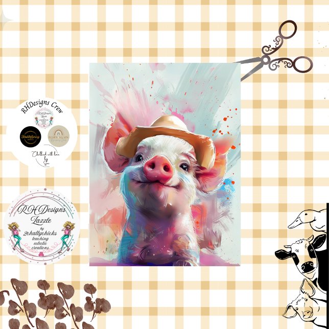 Papier Mousseline Découpage Whimsical Farm Pig avec Casquette à la f (Créateur téléchargé)