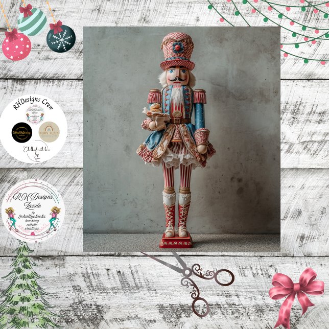 Papier Mousseline Decoupage Whimsical Festive Nutcracker  (Créateur téléchargé)