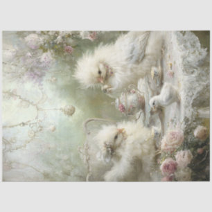 Papier Mousseline Découpage Whimsical Fluffy Chickens Tea Party