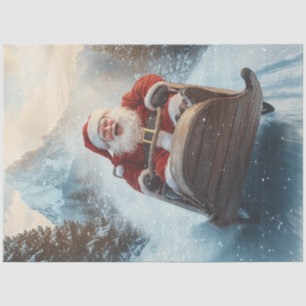 Papier Mousseline Découpage Whimsical Happy Père Noël Sledding en Ne