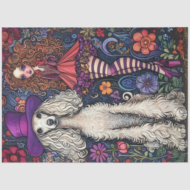 Papier Mousseline Découpage Whimsical Hippie Chic & Standard Poodé (Recto)