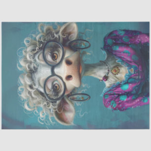 Papier Mousseline Découpage Whimsical Lady Cow Comical