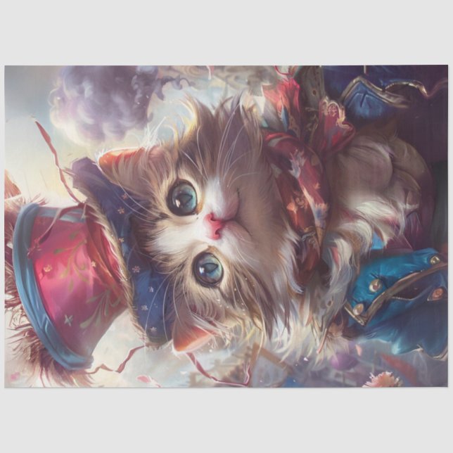 Papier Mousseline Découpage Whimsical Liberty Bell Cat USA (Recto)