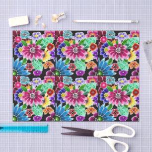 Papier Mousseline Découpage Whimsical Multi-Color Folk-Art Flowers