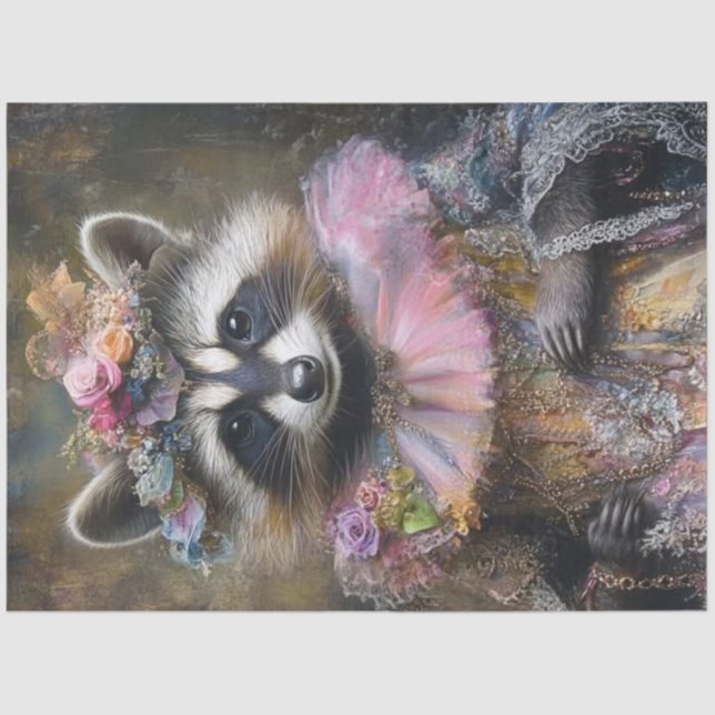 Papier Mousseline Découpage Whimsical Raccoon Ruffled Colos (Recto)