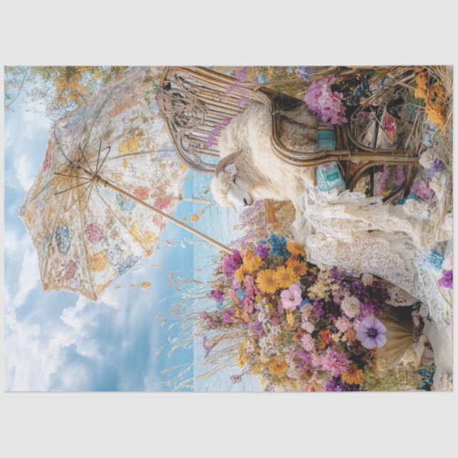 Papier Mousseline Découpage Whimsical Sheep Beach Lounge Parapluie (Recto)