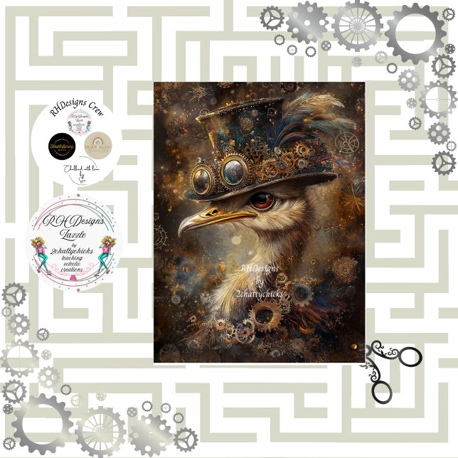 Papier Mousseline Découpage Whimsical Steampunk Ostrich Chapeau supé (Créateur téléchargé)
