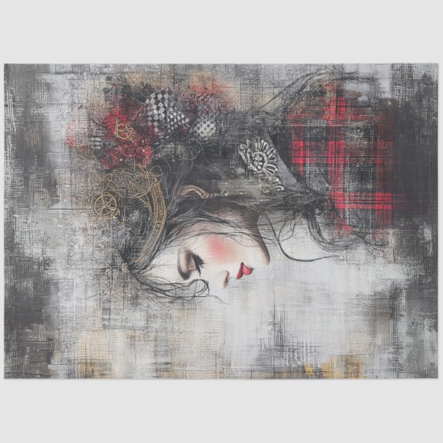 Papier Mousseline Découpage Whimsical Valentine Portrait de dame (Recto)